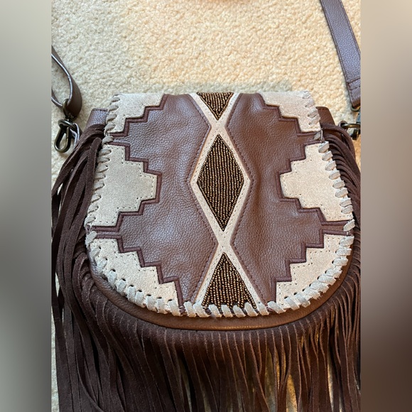 Idyllwind Brown and Cream Crossbody Bag with Fringe - Picture 2 of 9
